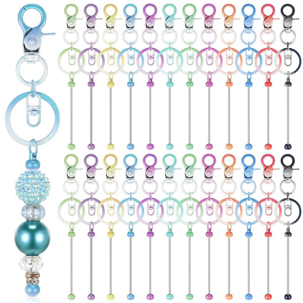 1567 24 Pcs Beadable Keychain Bars Bulk Beads for Keychain Making Kit Gifts